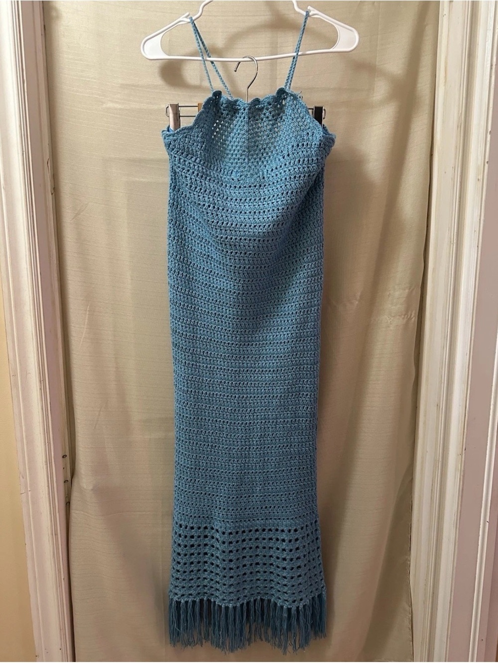 Fashion Nova Turquoise Crochet Maxi Dress Fringe Tassel Beach Dress L